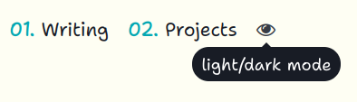 Screenshot of the new dark mode toggle on my website